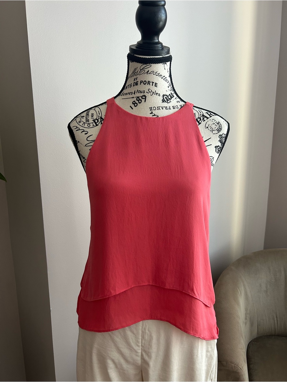 Parker Sleeveless Halter Tiered Shell Top - Coral Pink